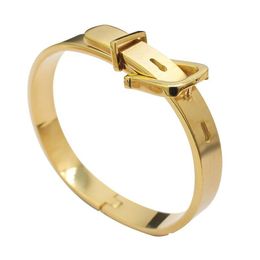 Bangle Wide Belt Buckle Bracelets Charm Titanium Steel Gold Cuff Bangles Size For Women Men Pseira Feminina Drop Delivery Jew Dhgarden Dh23F