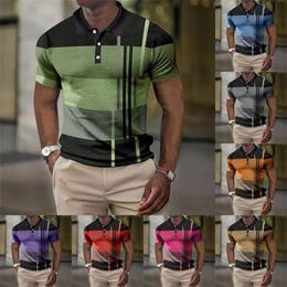 Men's Polos 2023 High Quality Polo Shirt Stripes Short Sleeve Tshirts Casual Business Button Tops Tees Summer Clothing For Boys 230510