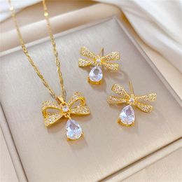 Necklace Earrings Set Fashion Cute Butterfly For Women Stainless Steel Chain Cryste Choker Necklaces Bridal Wedding