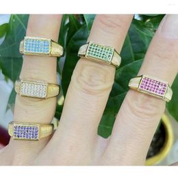 Wedding Rings Men Women Ring Square Open Cuff Rectangle Signet Cubic Zirconia Lady Finger Engagement Adjustable Gold Silver Colour