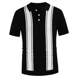 Men's Polos High Quality Mens Summer Solid Colour StripeShort-sleeved Tees British Slim Lapel KnittedStriped Casual Polo Shirt For Male Tops
