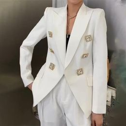 Women's Suits Women Blazer Vintage Notched Collar 2023 Spring Fashion Office Ladies Jackets Chic Double Breasted Female Casual Coat