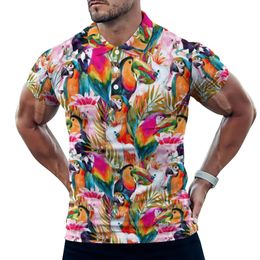 Men's Polos Tropical Birds Polo Shirts Men Parrots Palm Leaves Casual Shirt Beach Y2K Collar TShirts Short Sleeves Design Oversized Tops 230510