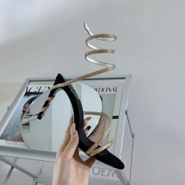 Rene caovilla Cleo Crystal-studded Snake Strass stiletto Heels sandals Evening shoes for women high heeled Ankle Wraparound