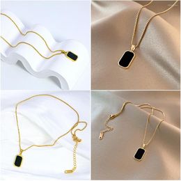 Pendant Necklaces Minimalist Titanium Steel Necklace Black Crystal Square Chain For Woman Jewellery Girl Sexy Clavicle 1 PC