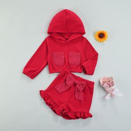 Clothing Sets 0-24M Autumn Baby Girls Lovely Clothes 2pcs Polka Dot Printed Hooded Pocket Tops Bow High Waist Shorts