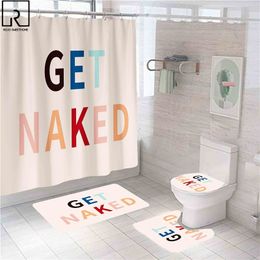 Shower Curtains Get Naked Letter Print Curtain Girls Bathtub Screen Antislip Bath Mat Set Rug Toilet Lid Cover Bathroom Accessories 230510