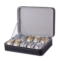 Watch Boxes Cases 10 Slots Zipper Travel Box Leather Display Case Organiser Jewellery Storage Container for Women Men 230509