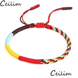 Charm Bracelets New Mti Colour Tibetan Buddhist Knot Good Lucky Red Rope Braided For Women Men Drop Delivery Jewellery Dhgarden Dhkfb