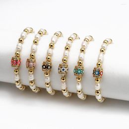 Charm Bracelets WT-MB123 Gorgeous Enamel Beads Women Charming Natural Rice Pearl Strand Bracelet With Turkey Eye Charms