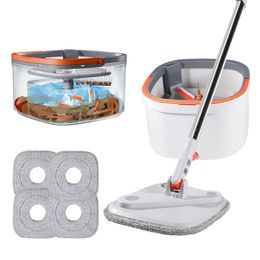 Mops Water Separation Square With Bucket 3PCS Heads 360 Ceaning Microfiber Lazy Floor Floating Household Cleaning mop 230510