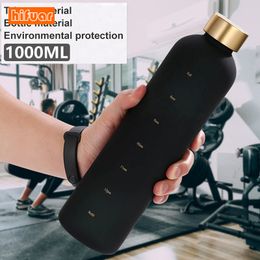 Water Bottles 1L With Time Marker 32 OZ Motivational Reusable Fitness Sports Outdoors Leakproof BPA Free Frosted Plastic 230510