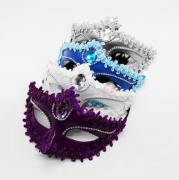 Masquerade Gem Mask Women Mardi Gras Decorazioni Moda veneziana Prom Party Eyemask Pizzo Paillettes Brim