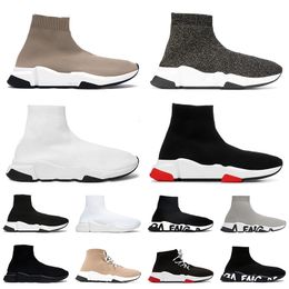 Speed Trainer Men Women Socks Shoes Designer Loafers Luxury Vintage Beige Glitter Black White Red Graffiti Sole Flat Platform Sneakers Slip-On Shoe Size 36-45