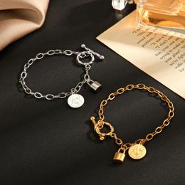 Charm Bracelets Dainty 18k Gold Plated Bracelet For Women Stainless Steel Lock Engraved Portrait OT Clasp Bangle Jewelry