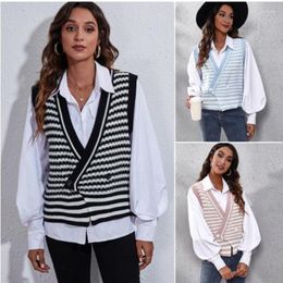 Women's Vests 2023 Women's Wear Striped Knit Cardigan Clip Female Autumn Winter Warm Fashion Clothes Tops Vest Black Blue Pink Sweater