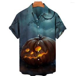 Men's Casual Shirts Vintage 3D Printed T-shirt Halloween Homespun Sleeve Clothing Large Shirt Pumpkin Head Unisex 2023
