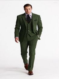 Men's Suits Classic Green Tweed Suit Men Custom Made Slim Fit Wedding For 3 Pieces With Pants Smart Business Blazer