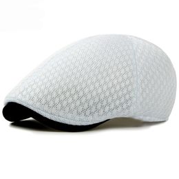 Berets HT1377 Korea Style Summer Sun Cap Hats Plain Solid Black White Grey Ivy Cabbie Flat Caps Breathable Mesh Men Women Beret 230509