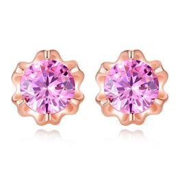 Fashion Luxury Rose Gold Pink Zircon Earrings Women Brand 3A Zircon s925 Silver High end Earrings Female Charm Flower Earrings High end Jewelry Valentine's Day Gift