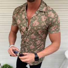 QNPQYX New Summer Men Shirt Sale Fashion Shirts Casual Printed Short Sleeve Male Tops Blouses