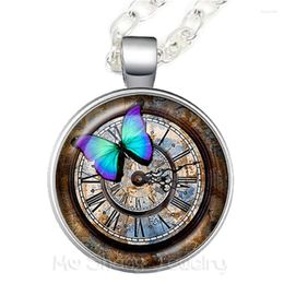 Pendant Necklaces Antique Clock & Fashion Butterfly Combination Necklace Glass Cabochon Go In Graduation Gift The Direction Of Your