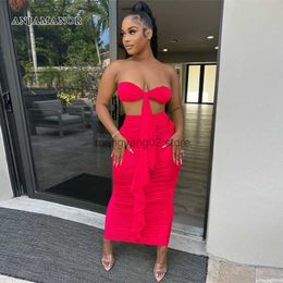 Two Piece Dress 2 Piece Set Tube Top and Ruffled Long Skirt Sexy Clubbing Outfits for Women Vacation Beach Dress Suit D42-DG38 T230510