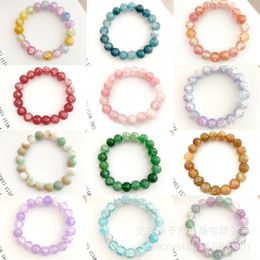 Women's 10mm Cracked Quartz Crystal Beaded Round Glass Beads Stretch Bracelet Bangle Bracelets Women Girl Charm Wrap Jewellery