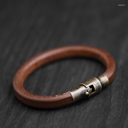 Charm Bracelets HEY ElsaGORO Handmade Japanese Tochigi Saddle Leather Bracelet Brass Magnetic Snap