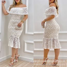Two Piece Dress White Elegant Lace Off Shoulder es for Women Summer High Waist Ruffle Slim Fashion Casual Office Lady 230509