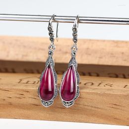 Dangle Earrings ZHJIASHUN Certified Pure 925 Silver Jewelry Women's Vintage Natural Gemstones Ruby Piercing Earring Trendy Party