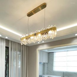 Chandeliers Rectangle Modern Chandelier Dining Room Luxury Crystal Kitchen Island Cristal Led Lamp Long Suspension Hanging Light Fixtures