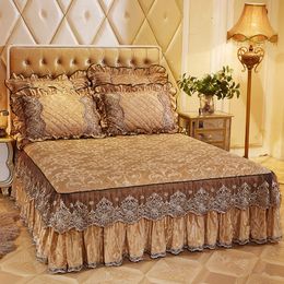 Bed Skirt Velvet Warm Quilted Bedding Bed Skirt Pillowcases Home Textile Princess Thick Bedspread Lace Bedsheet Mattress Cover With Cotton 230510