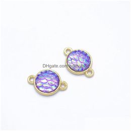 Charms Bk 100Pcs Mixed Color Mermaid Resin Scale Connector Pendants For Jewelry Bracelet Necklace Making Drop Delivery Findings Compo Dhwty