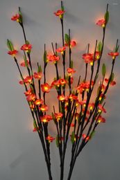 Decorative Flowers Electric Type LED Blossom Plum Branch Light 40' With 60Led Plus Green Leaf Decoration Cherry 3V DC Adaptor