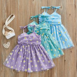 Girl Dresses Toddler Kids Girls Princess Dress Daisy Sleeveless Sling Summer Casual Tie-Up Spaghetti Strap Mesh Tulle Tutu 1-6T