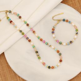 Original Design Colourful Natural Stone Freshwater Pearl Necklace Bracelet Earring for Women Gift