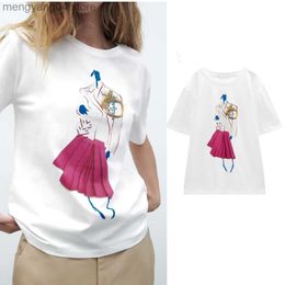 Women's T-Shirt BM MD ZA 2023 New Women's Clothing Hit Color Girl Printed White Round Neck Short-sleeved T-shirt 5644159 T230510