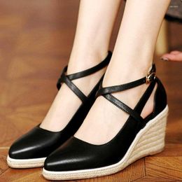 Dress Shoes Party Pumps Women's Cow Leather Platform Wedge High Heels Pointed Toe Mary Janes Sandals Oxfords Casual