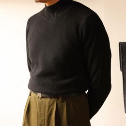 Men's Sweaters Red Mock Neck Merino Wool Sweater Winter Men Knitted Pullover Solid Color