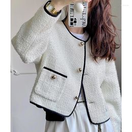 Women's Jackets Korean Fashion White Tweed For Women 2023 Autumn Winter Wool Coat Brand Designer Casacos De Inverno Feminino Japanese