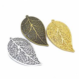 Charms 100 Pcs/Lot Filigree Leaf Pendant Large Size 57X31Mm Antique Sier Bronze Gold Colours Drop Delivery Jewellery Findings Components Dhvcw