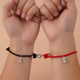 Charm Bracelets Dinosaur Pendant Love Magnet Couple Adjustable Rope Unlimited Bracelet Lucky Black And White Wrist Chain Gift