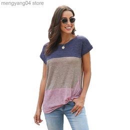 Women's T-Shirt Summer Tops Casual T-Shirts - Twist Tops Colour Block Casual Tee Knot Short Sleeve Shirts T230510