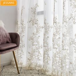 Curtain French Light Luxury Princess Embroidery Hollow Blank Gauze Lace Screen Curtains for Living Room Bedroom Bay Window Customization 230510