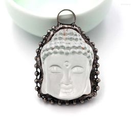 Pendant Necklaces 3pcs Copper Wrapped Black Obsidian Natural Stone Ethnic Style Carved Buddha Head White Crystal Fengshui Jewellery