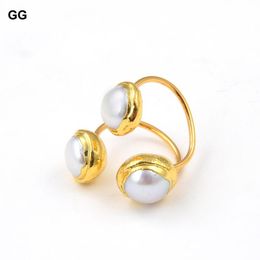 Wedding Rings Jewelry Natural Freshwater Pearl With Gold Plated Bezel Tiny Finger For Women Gift Adjustable Classic