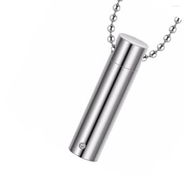 Charms Dropship Cylinder Crystal Memorial Urn Pendant Slide Screw Opens Necklace Ash Case Holder Stainless Steel Jewelry For Men