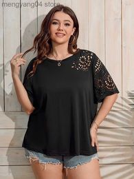 Women's T-Shirt Finjani Plus Size Summer Geo Cut Out Tee Ladies Short Sleeve Solid Chiffon T-shirt Women Clothing O-Neck Tops T230510