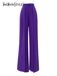 Women's Pants Capris TWOTWINSTYLE Purple Loose Wide Leg Pants For Women High Waist Solid Minimalist Trousers Female Fashion Clothing Spring 230510